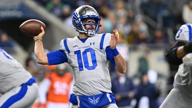 St. Louis BattleHawks quarterback A.J. McCarron throws a pass in an XFL game.